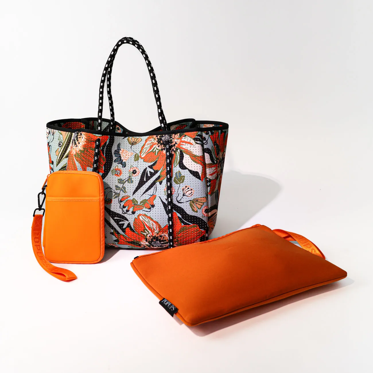 BLOSSOM BLUE SET: EVERYDAY TOTE   OVERSIZED WRISTLET POUCH   PASSPORT WALLET