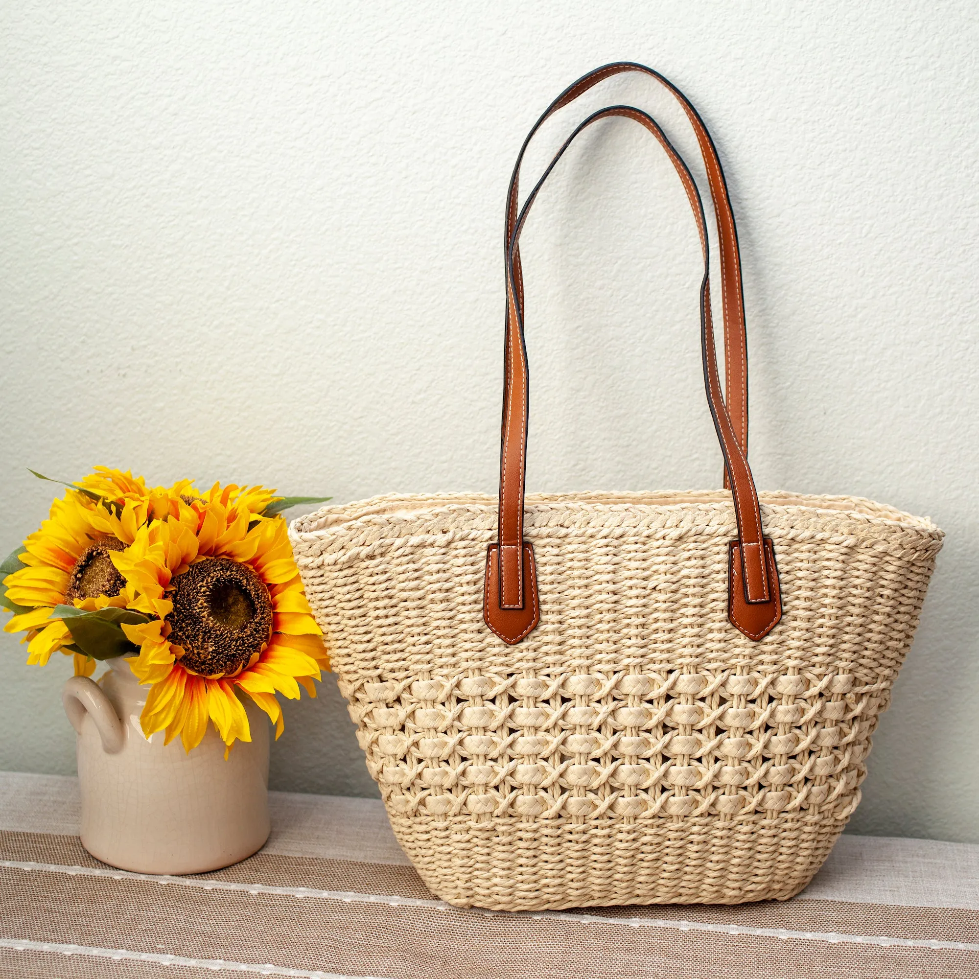 Elena Handbags Straw Basket Tote Bag