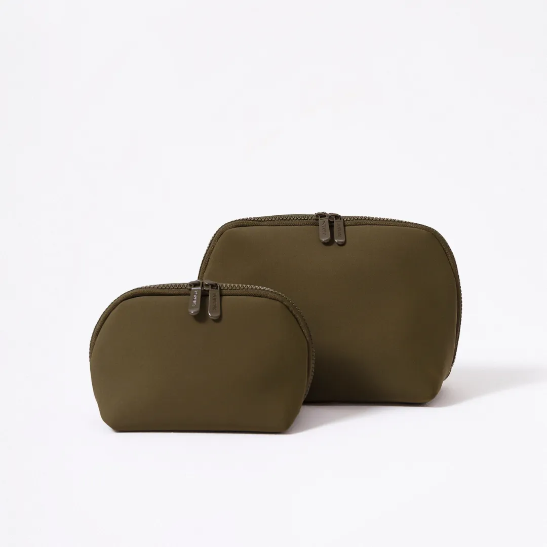 SAFARI GREEN SET: OVERSIZED WRISTLET POUCH   ESSENTIAL POUCH   MAKEUP POUCH SET